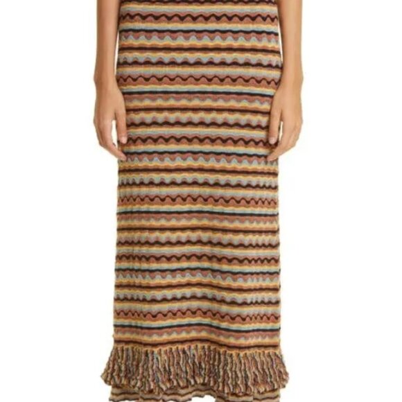 NWT Ulla Johnson Cosette Striped Neutral Knit Midi Skirt in Tiger's Eye P $650 - Picture 6 of 16